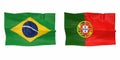 Flags of the football finalists Brazil Portugal 3d-rendering