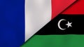 The flags of France and Libya. News, reportage, business background. 3d illustration