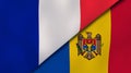 The flags of France and Moldova. News, reportage, business background. 3d illustration