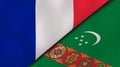 The flags of France and Turkmenistan. News, reportage, business background. 3d illustration