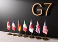 Flags of G7, group of seven countries: Canada, France, Germany, Italy, Japan, UK, USA. G7 summit is an inter Royalty Free Stock Photo