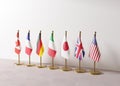 Flags of G7, group of seven countries: Canada, France, Germany, Italy, Japan, UK, USA. G7 summit is an inter Royalty Free Stock Photo