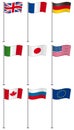 Flags of G8 members on flag pole isolated