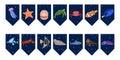 Flags garland for birthday party with sea animals on colorful dark blue background. Jellyfish, turtle and crab, shark. Royalty Free Stock Photo