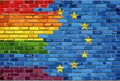 Brick Wall European Union and Gay flags