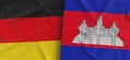 Flags of Germany and Cambodia. Linen flag close-up. Flag made of canvas. German, Berlin. Cambodian. State national symbols. 3d