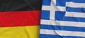 Flags of Germany and Greece. Linen flag close-up. Flag made of canvas. German, Berlin. Greek. State national symbols. 3d