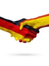 Flags Germany, Spain countries, partnership friendship handshake concept.