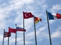 Flags of Great Britain, China, Russia, Turkey, Germany and France Royalty Free Stock Photo