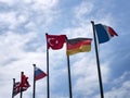 Flags of Great Britain, China, Russia, Turkey, Germany and France Royalty Free Stock Photo