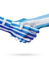 Flags Greece, Argentina countries, partnership friendship handshake concept.