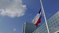 Flags at half staff in Dallas at the new Parkland hospital after deadly shooting of five police officers on July, 7th 2016 Royalty Free Stock Photo