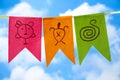 Flags with hand-drawn taino petroglyphs symbols, craft for Hispanic heritage month