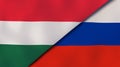The flags of Hungary and Russia. News, reportage, business background. 3d illustration