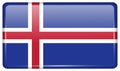 Flags Iceland in the form of a magnet on refrigerator with reflections light. Royalty Free Stock Photo