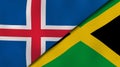 The flags of Iceland and Jamaica. News, reportage, business background. 3d illustration