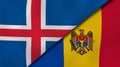The flags of Iceland and Moldova. News, reportage, business background. 3d illustration