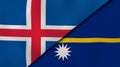 The flags of Iceland and Nauru. News, reportage, business background. 3d illustration