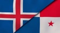 The flags of Iceland and Panama. News, reportage, business background. 3d illustration