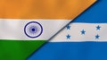 The flags of India and Honduras. News, reportage, business background. 3d illustration