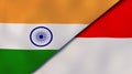 The flags of India and Indonesia. News, reportage, business background. 3d illustration