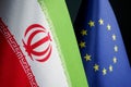 Flags of Iran and EU Europe Union.