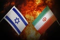 Flags of iran and Israel of america against background of a fiery explosion. The concept of enmity and war between Royalty Free Stock Photo