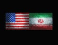 Flags of Iran and the United States of America shows distress from political condlict and war