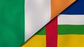 The flags of Ireland and Central African Republic. News, reportage, business background. 3d illustration