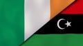 The flags of Ireland and Libya. News, reportage, business background. 3d illustration