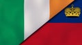 The flags of Ireland and Liechtenstein. News, reportage, business background. 3d illustration