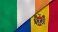The flags of Ireland and Moldova. News, reportage, business background. 3d illustration
