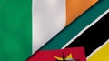 The flags of Ireland and Mozambique. News, reportage, business background. 3d illustration