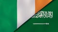 The flags of Ireland and Saudi Arabia. News, reportage, business background. 3d illustration