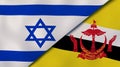 The flags of Israel and Brunei. News, reportage, business background. 3d illustration