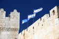 Waiving flags on King David's Tower, citadel. Jerusalem Royalty Free Stock Photo