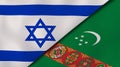 The flags of Israel and Turkmenistan. News, reportage, business background. 3d illustration
