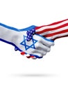 Flags Israel and United States countries, overprinted handshake.