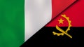 The flags of Italy and Angola. News, reportage, business background. 3d illustration