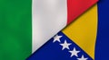 The flags of Italy and Bosnia and Herzegovina. News, reportage, business background. 3d illustration