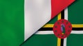 The flags of Italy and Dominica. News, reportage, business background. 3d illustration