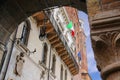 The flags of Italy and Europe in the facade of building Royalty Free Stock Photo