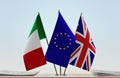 Flags of Italy European Union and United Kingdom of Great Britain Royalty Free Stock Photo