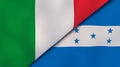 The flags of Italy and Honduras. News, reportage, business background. 3d illustration