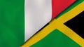 The flags of Italy and Jamaica. News, reportage, business background. 3d illustration