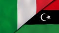 The flags of Italy and Libya. News, reportage, business background. 3d illustration