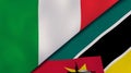 The flags of Italy and Mozambique. News, reportage, business background. 3d illustration