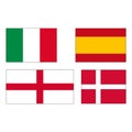 Flags of Italy, Spain, England and Denmark