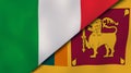 The flags of Italy and Sri Lanka. News, reportage, business background. 3d illustration