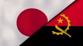 The flags of Japan and Angola. News, reportage, business background. 3d illustration